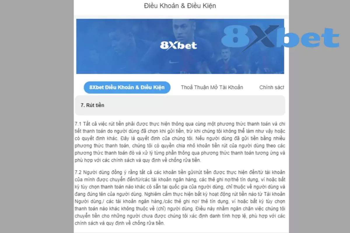 Điều Khoản Điều Kiện 8Xbet - 8xbet Điều khoản giao dịch rút tiền